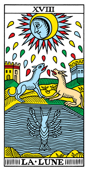 La Lune (The Moon) — Tarot de Marseille tarot card