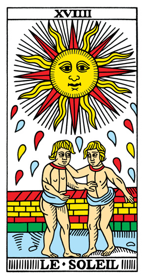 Le Soleil (The Sun) card from the Tarot de Marseille tarot deck