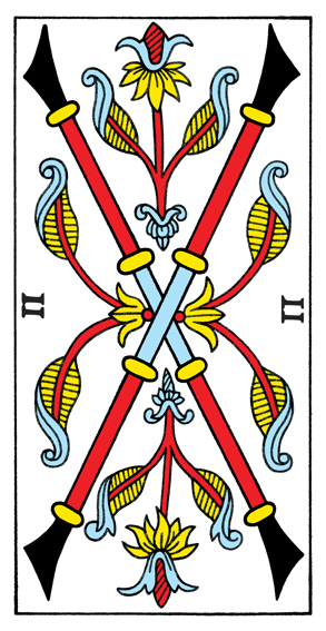 2 de Bâtons (2 of Wands) — Tarot de Marseille tarot card