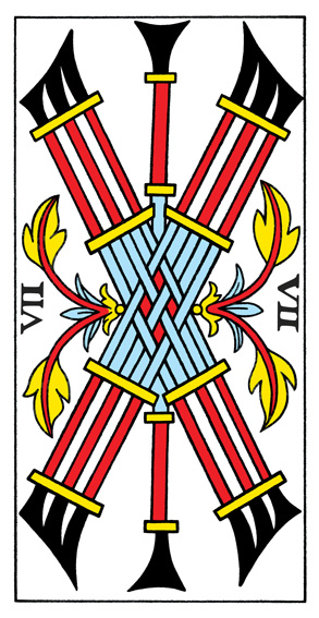 7 de Bâtons (7 of Wands) — Tarot de Marseille tarot card
