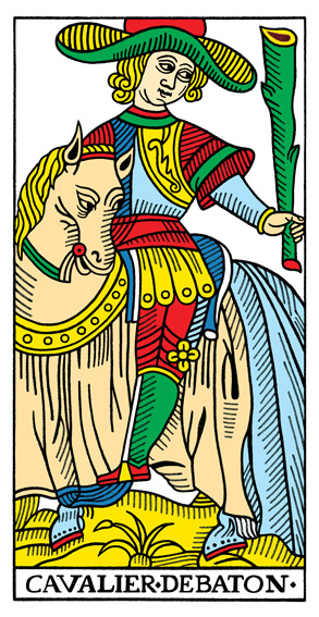 Cavalier de Bâtons (Knight of Wands) — Tarot de Marseille tarot card
