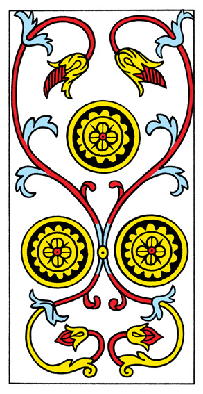 3 de Deniers (3 of Pentacles) — Tarot de Marseille tarot card