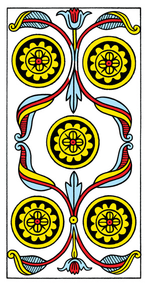 5 de Deniers (5 of Pentacles) — Tarot de Marseille tarot card