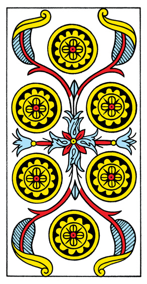 6 de Deniers (6 of Pentacles) — Tarot de Marseille tarot card