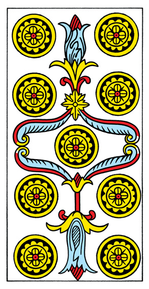9 de Deniers (9 of Pentacles) — Tarot de Marseille tarot card