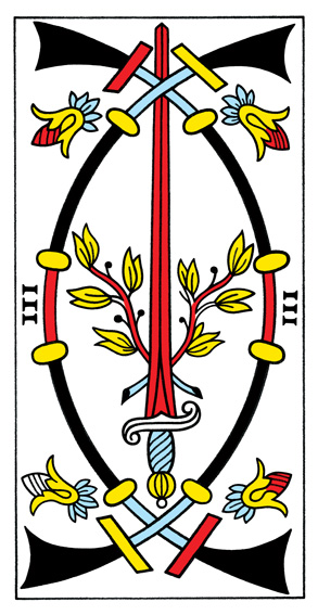 3 d'Épées (3 of Swords) — Tarot de Marseille tarot card