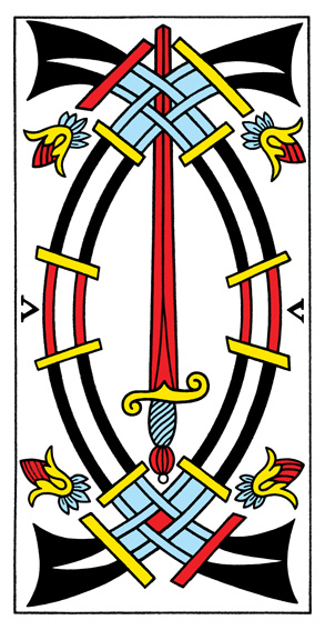 5 d'Épées (5 of Swords) — Tarot de Marseille tarot card