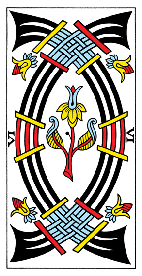 6 d'Épées (6 of Swords) — Tarot de Marseille tarot card