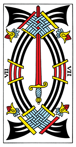 7 d'Épées (7 of Swords) — Tarot de Marseille tarot card