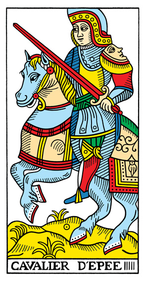 Cavalier d'Épées (Knight of Swords) — Tarot de Marseille tarot card