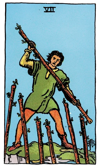 7 of Wands — Rider-Waite-Smith (RWS) tarot card