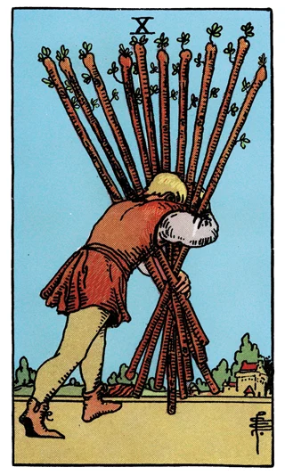 10 of Wands — Rider-Waite-Smith (RWS) tarot card