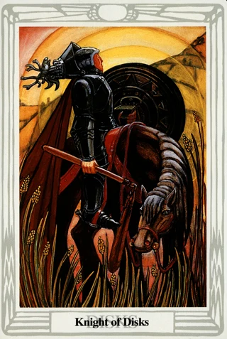 Knight of Disks — Thoth Tarot tarot card